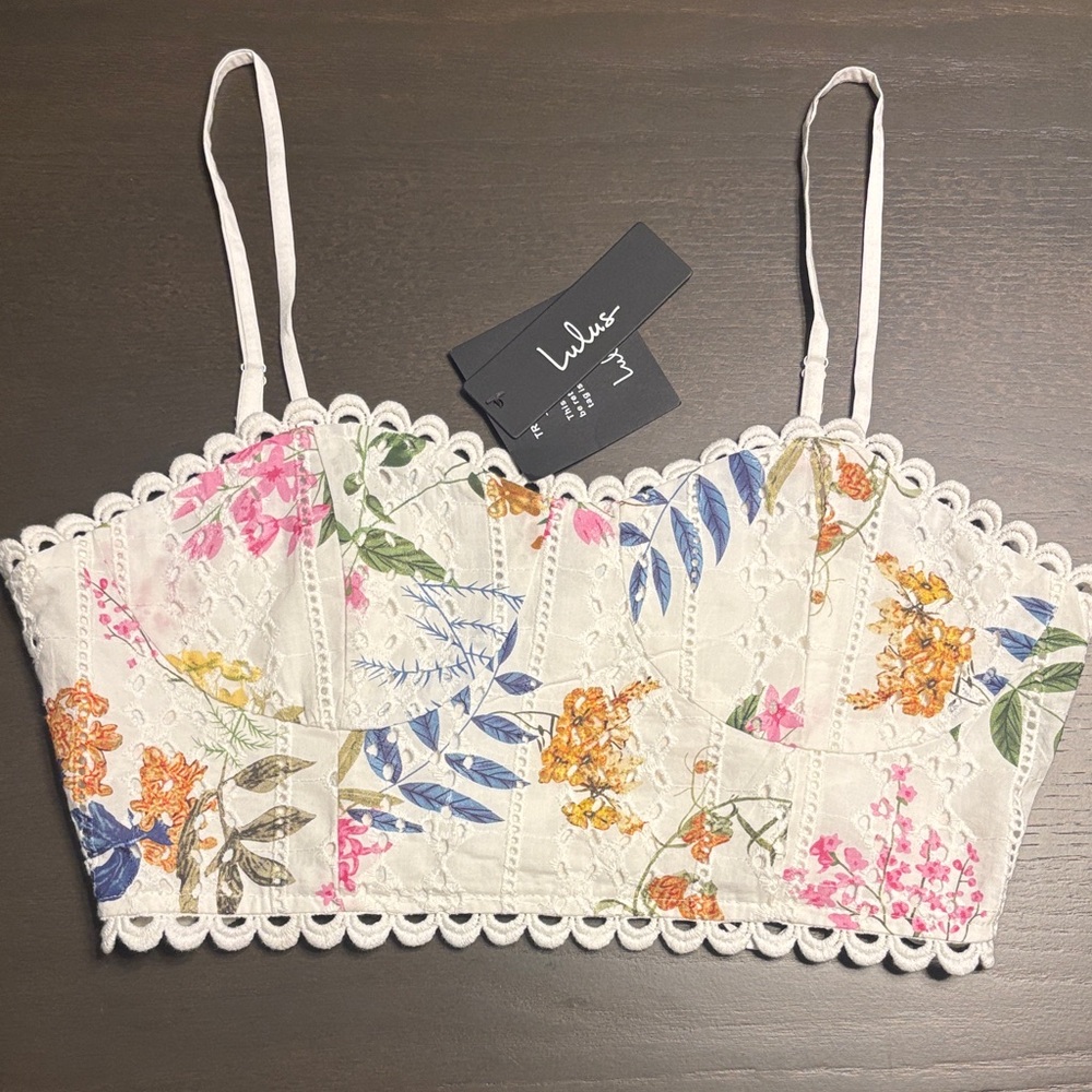Lulu's White Floral Lace-Trim Camisole Bralette